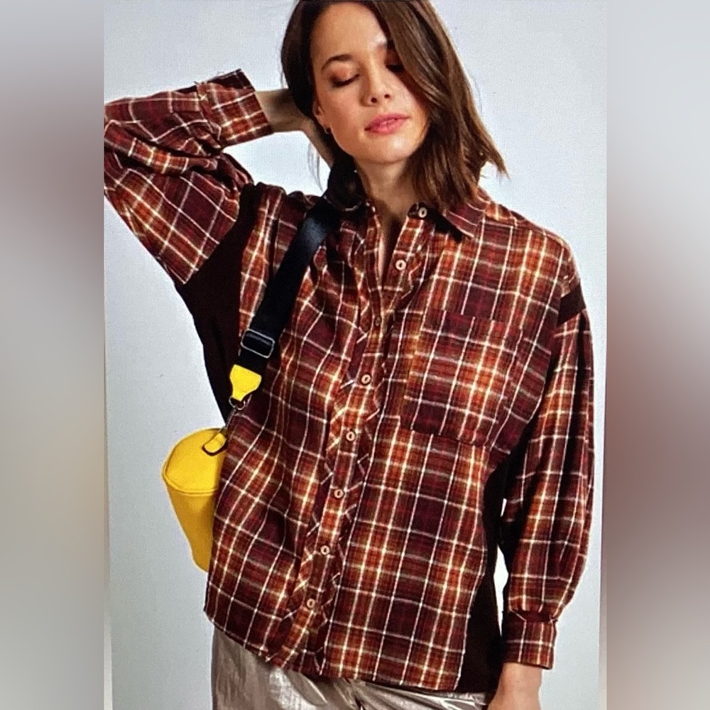 Easel Brown Plaid Button-Up Shirt